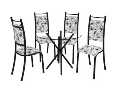 CONJUNTO VERONA COM 4 CADEIRAS TAMPO VIDRO BM